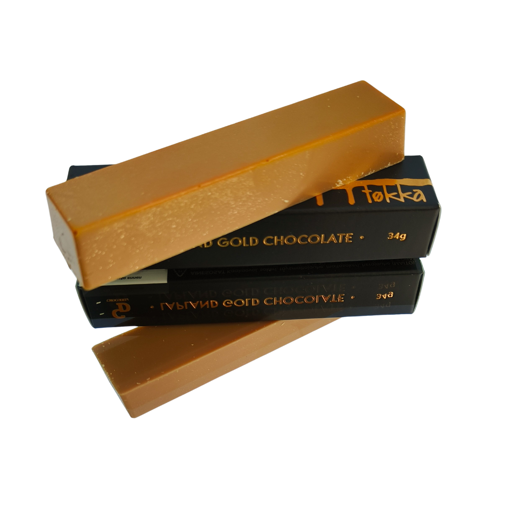 Kultaharkon muotoinen suklaapatukka